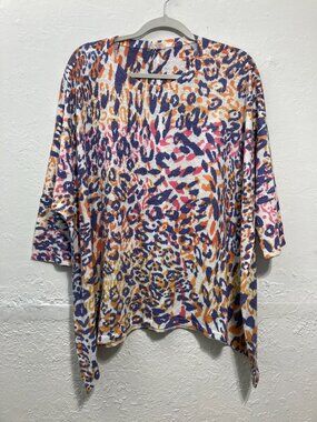 Atelier5 by Gozde Yimaz Asymmetrical Knit Tunic Top Animal Print Lagenlook OS